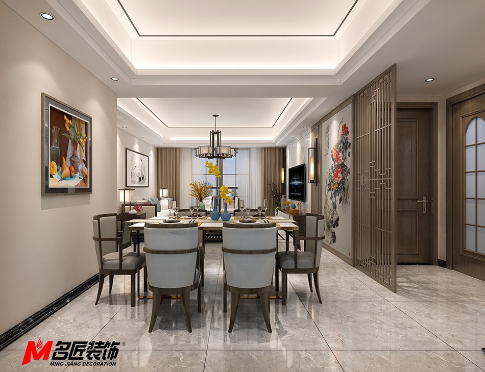 新中式风格室内装修设计效果图-合肥中海寰宇三居123平米